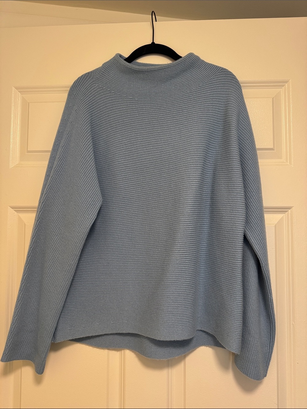 Light Blue Ribbed Women's Mock Neck Sweater - Soft Knit Pullover
